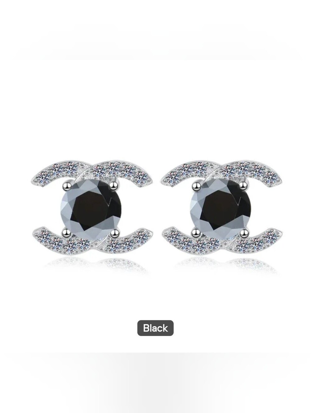 🖤🩶NEW🖤🩶 OH MY!! 5MM 0.5CT BLACK MOISSANITE Double C Earrings In SILVER